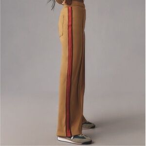 Anthropologie Maeve Mustard Track Pants with Red Knit Stripe